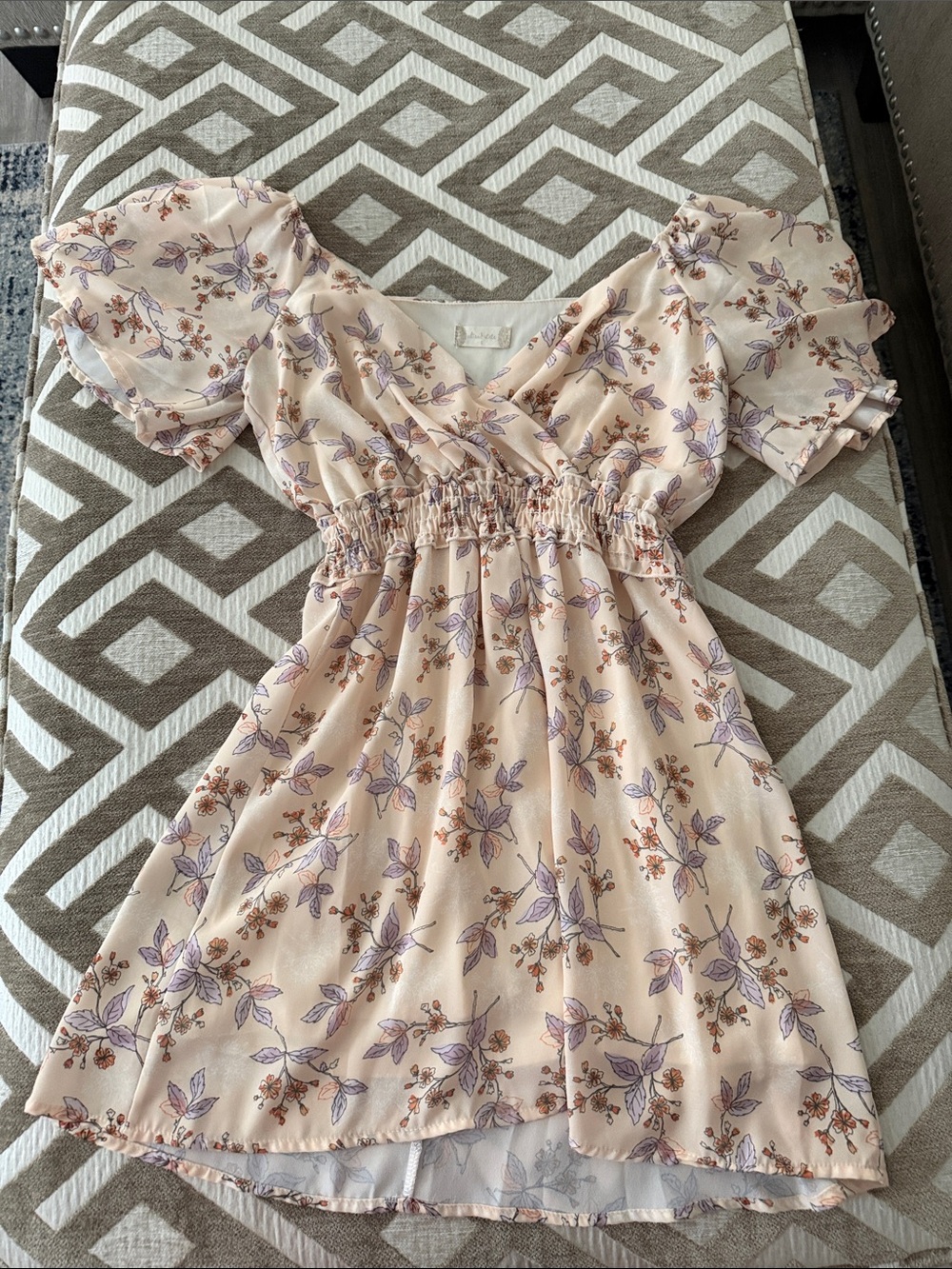 Altar'd State Cream Floral Puff-Sleeve Mini Dress